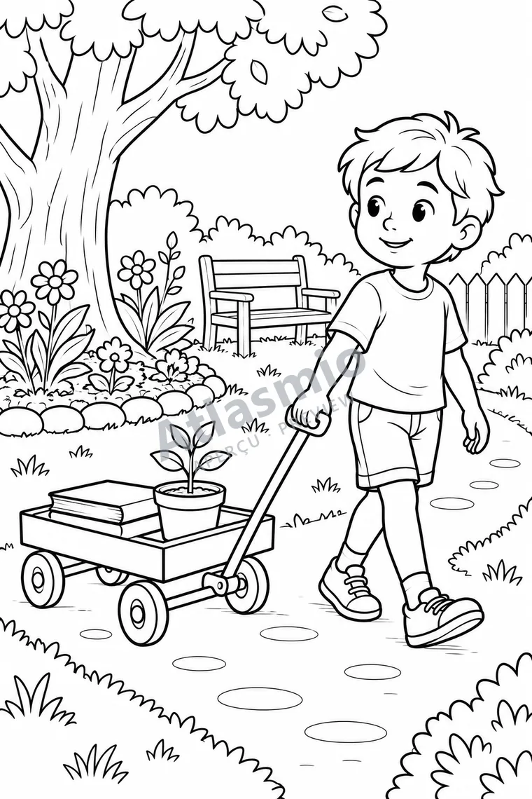 Colouring illustration: Wheels for Moving Things