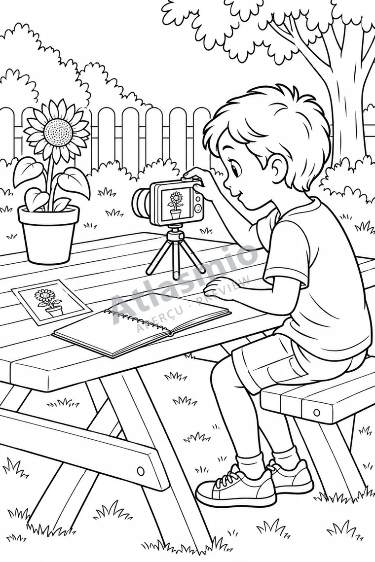 Illustration à colorier : Garder un souvenir en photo