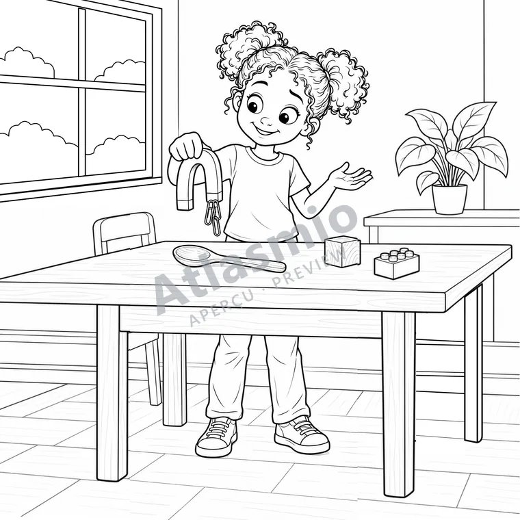 Illustration à colorier : L’aimant et la cuillère têtue