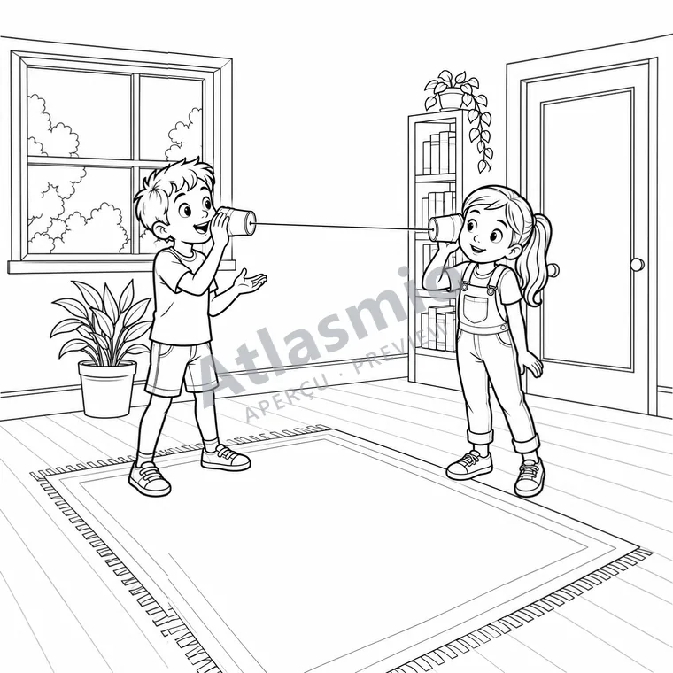 Colouring illustration: A Telephone Made of String
