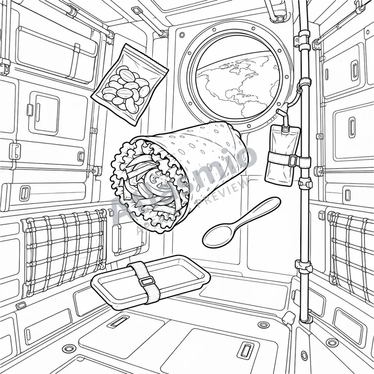 Colouring illustration: Lunch Is Floating!