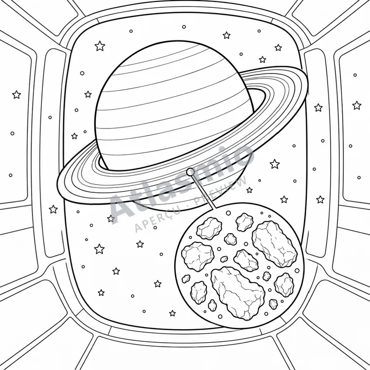 Colouring illustration: Saturn’s Many Little Pieces