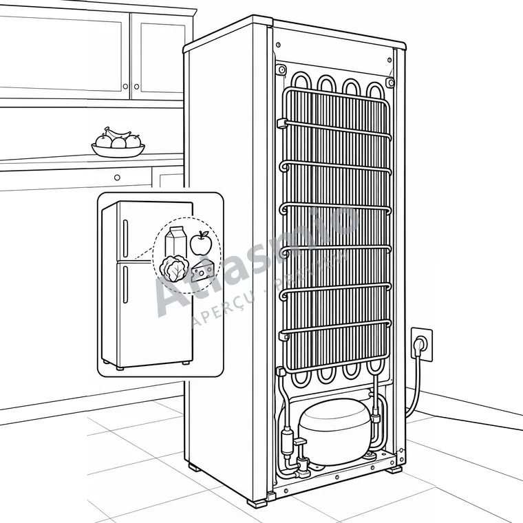 Illustration à colorier : Où le frigo envoie-t-il la chaleur?