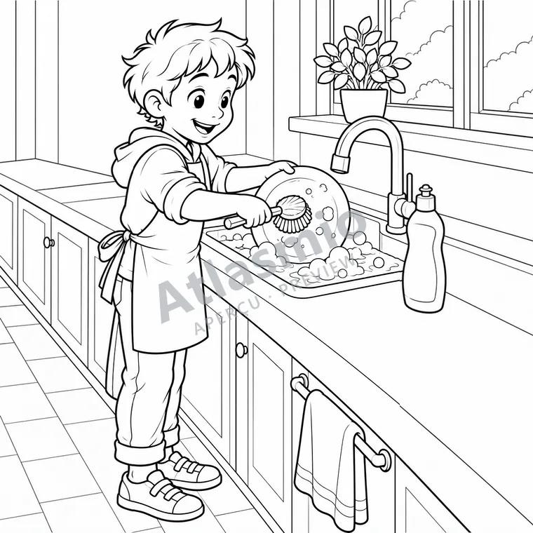 Illustration à colorier : Le savon donne un coup de main