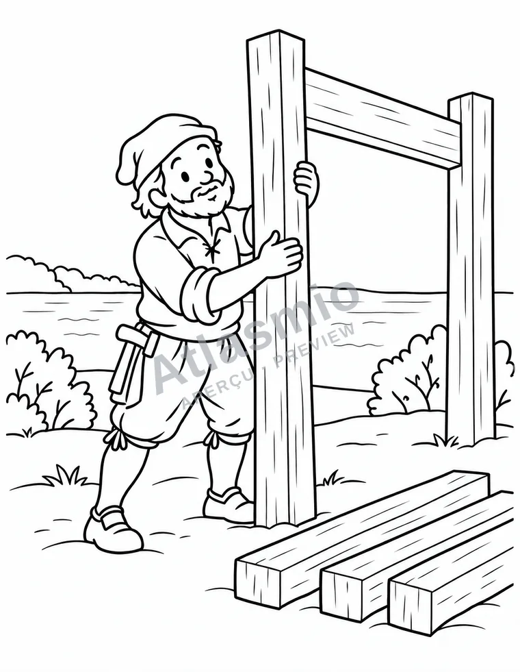 Colouring illustration: Building the Habitation