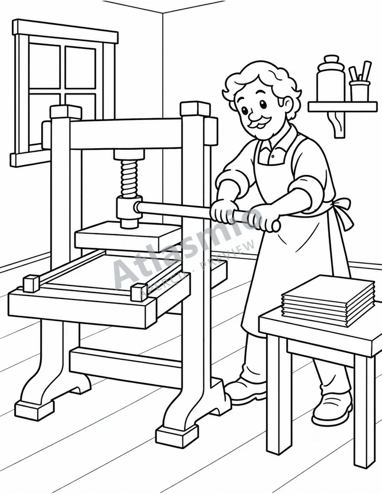 Colouring illustration: The printing press