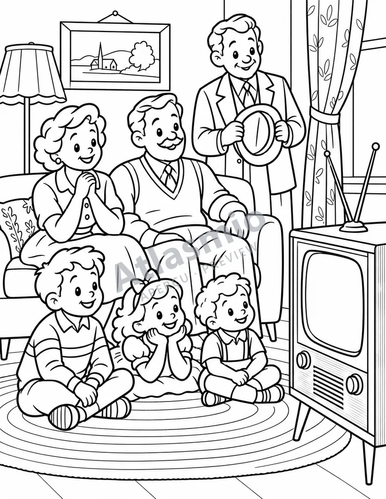 Colouring illustration: Television comes into the living room