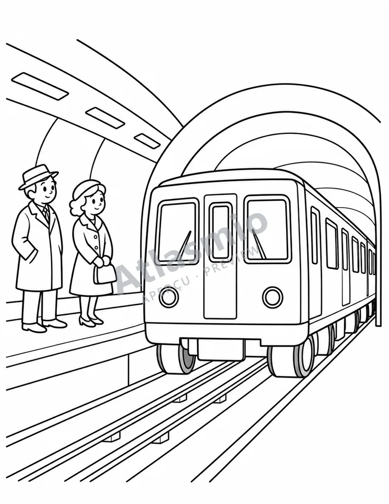 Illustration à colorier : Le métro arrive