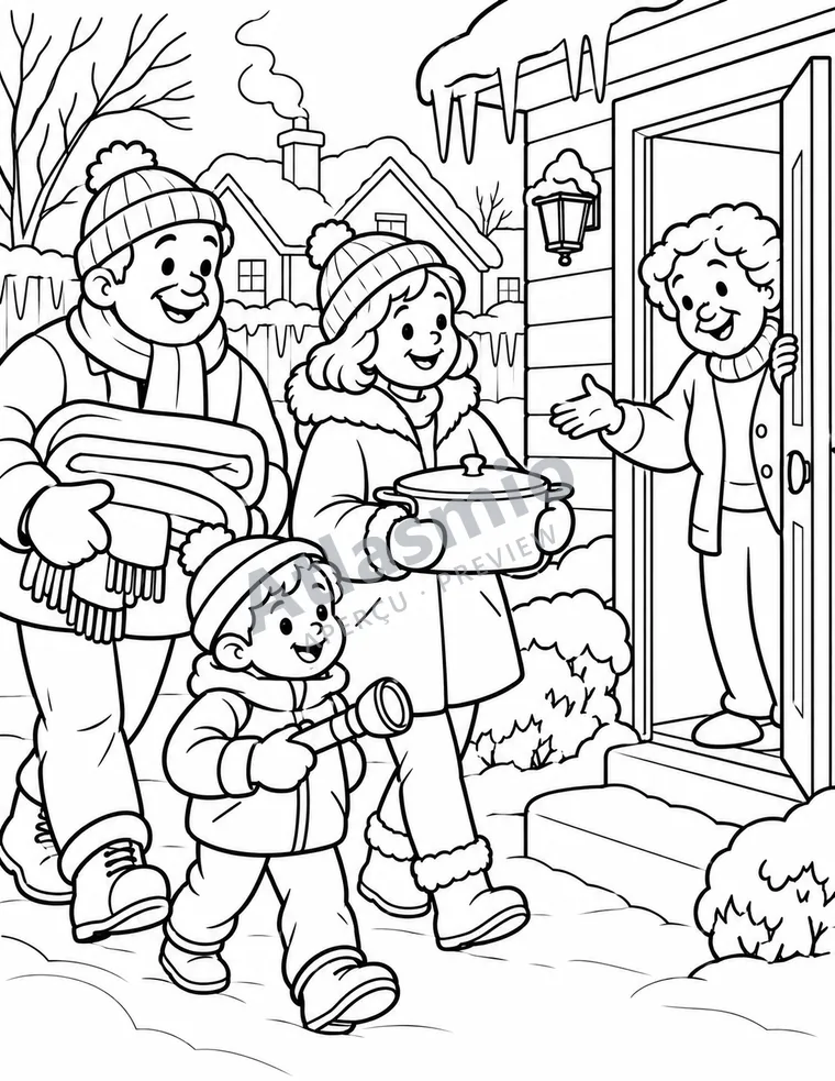 Colouring illustration: Neighbours help each other