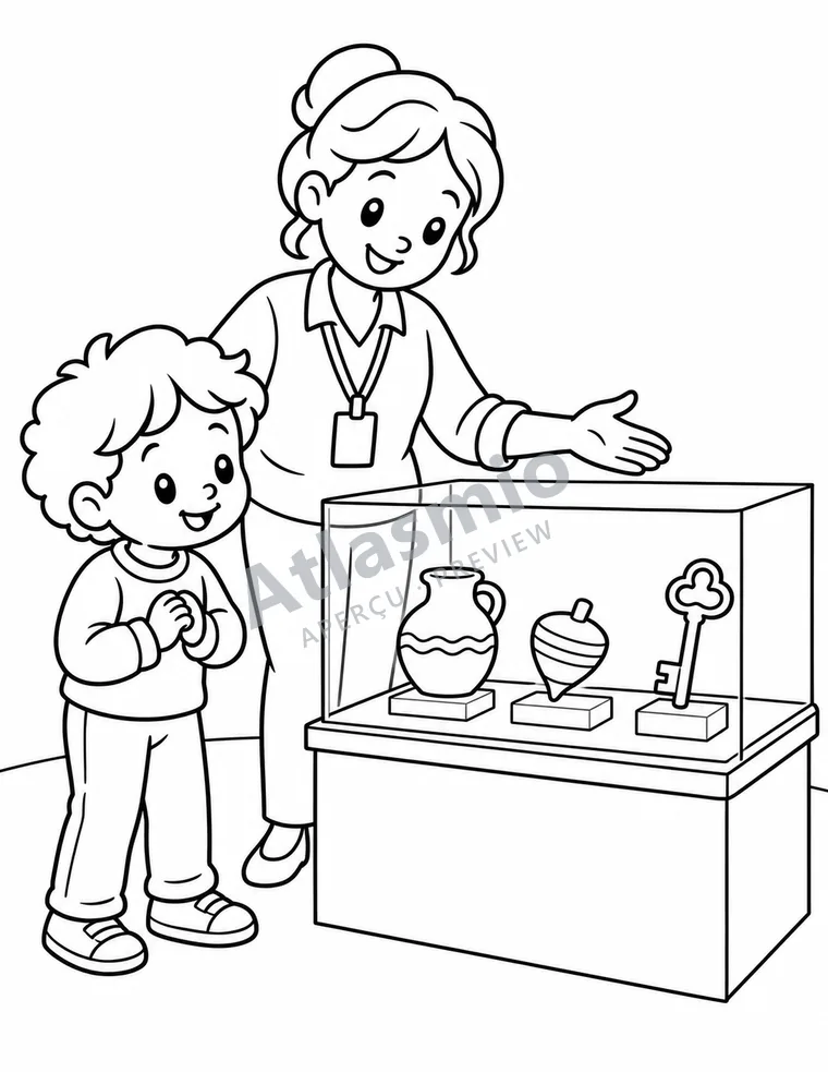 Colouring illustration: Looking around the museum