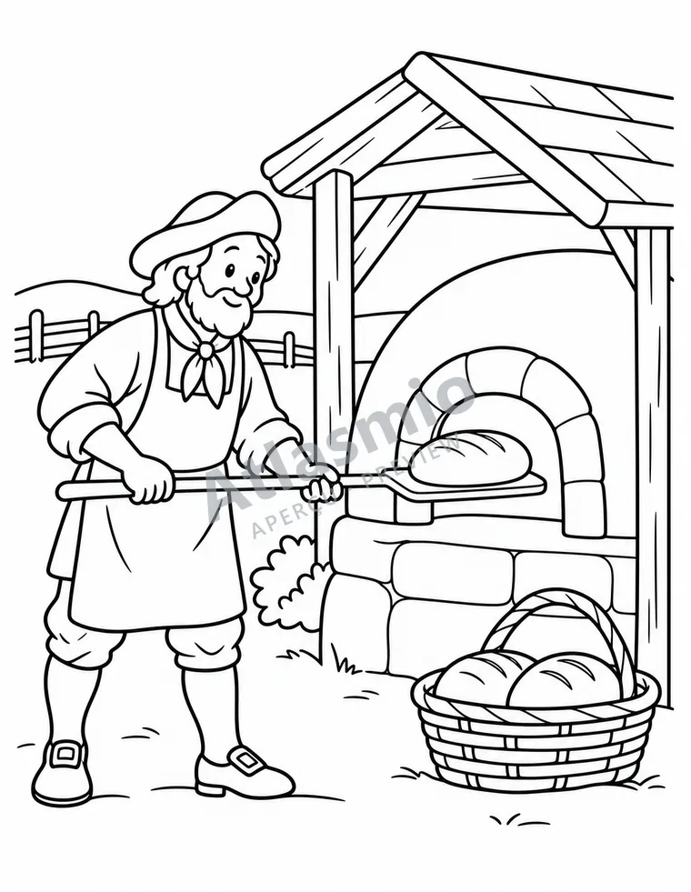 Colouring illustration: The bread oven