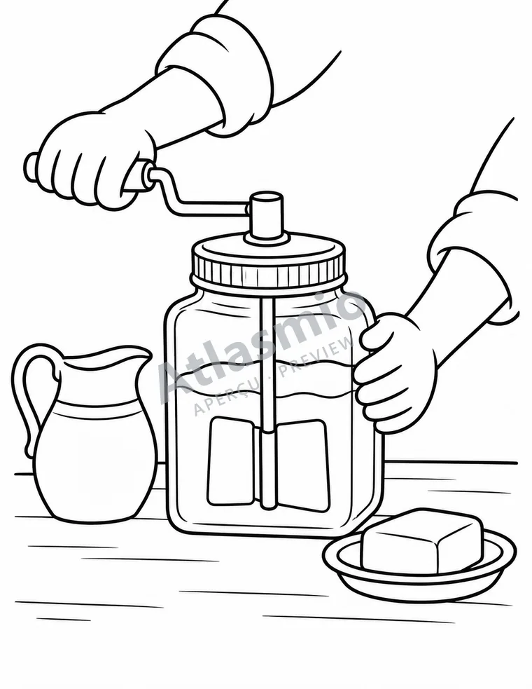 Colouring illustration: Making butter