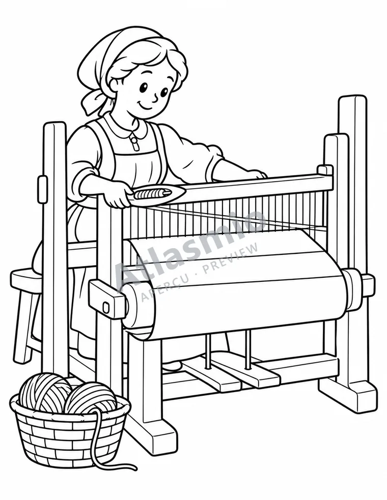 Colouring illustration: The weaving loom