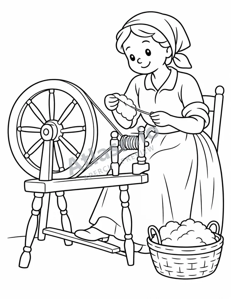 Colouring illustration: The spinning wheel turns