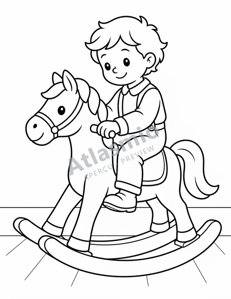 Colouring illustration: The rocking horse