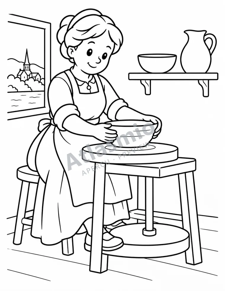 Colouring illustration: The potter's hands