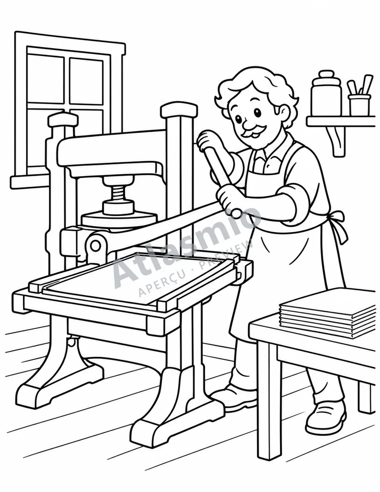 Colouring illustration: The printing press