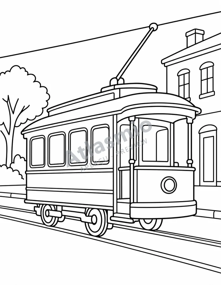 Colouring illustration: The electric streetcar