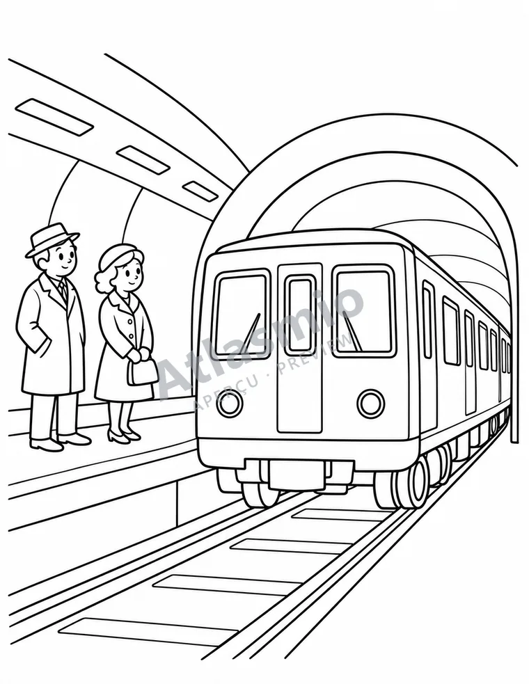 Colouring illustration: The métro arrives