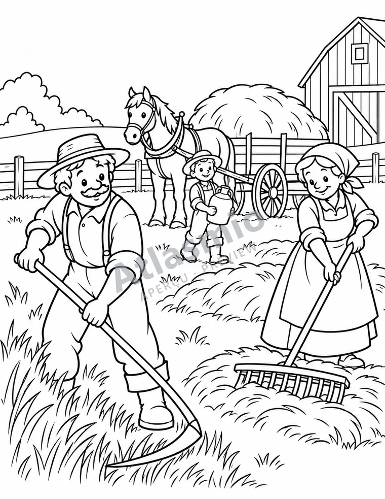 Colouring illustration: Haying time