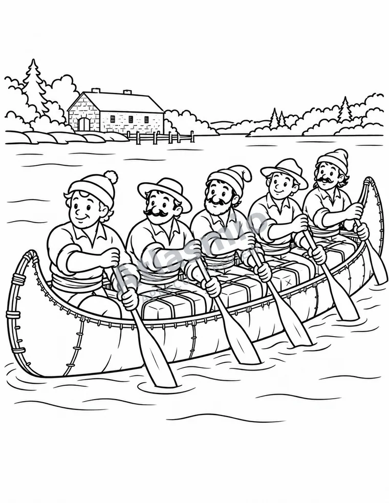Illustration à colorier : Les voyageurs et les fourrures