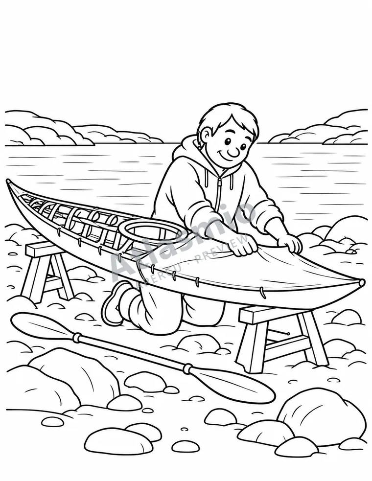 Illustration à colorier : Le qajaq inuit