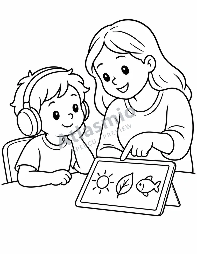 Colouring illustration: Listening to the Wendat language