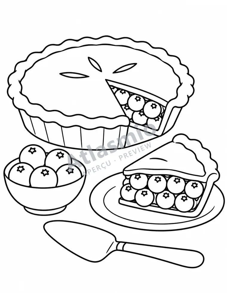 Colouring illustration: A blueberry pie