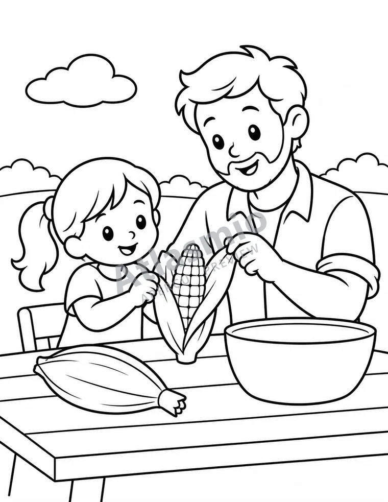Colouring illustration: A corn-husking gathering