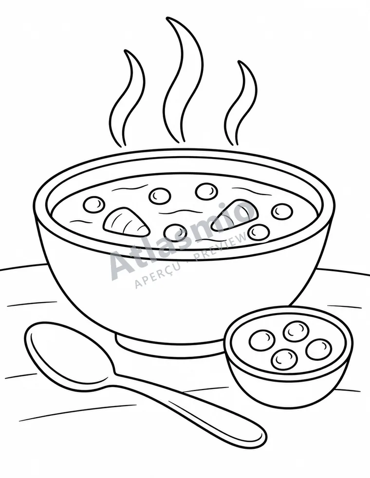 Colouring illustration: A bowl of pea soup