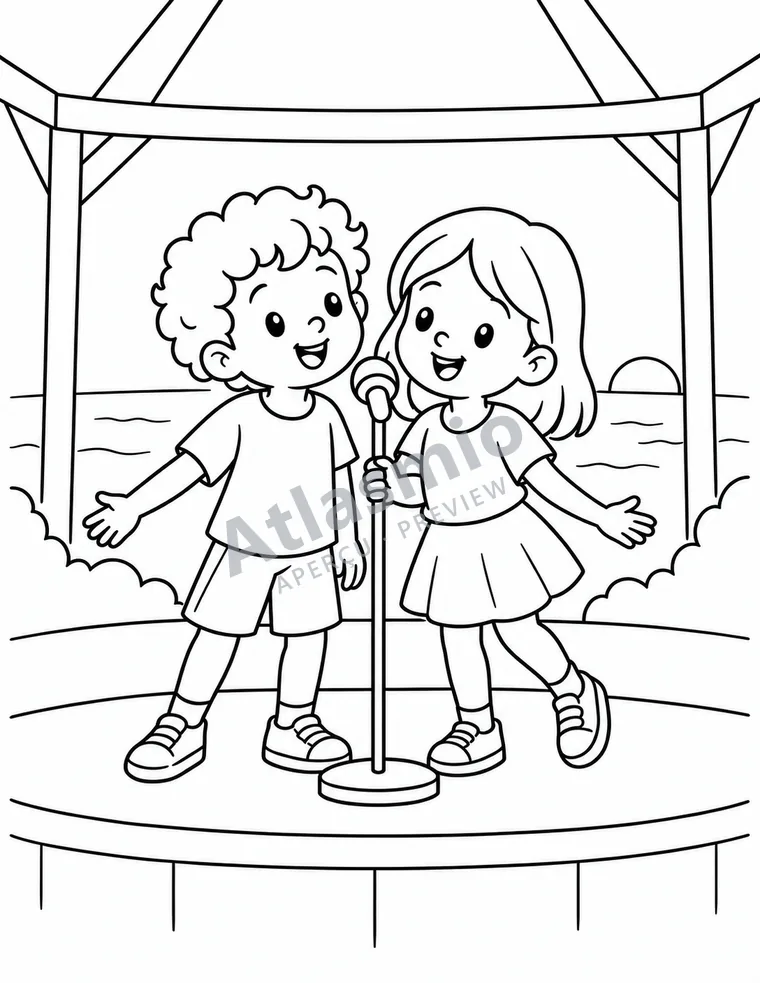 Colouring illustration: Singing at Petite-Vallée